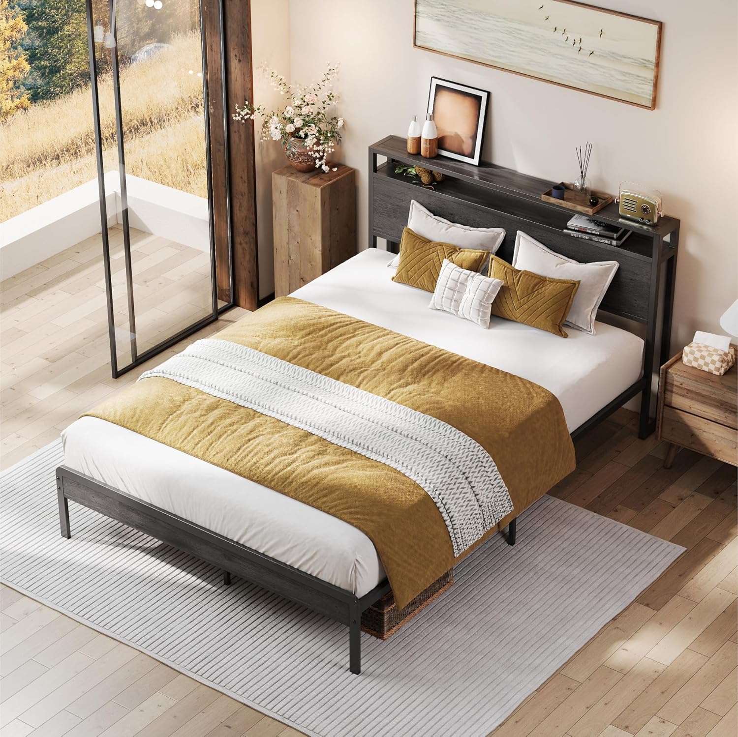 LIKIMIO Wood Grain Bed Frame