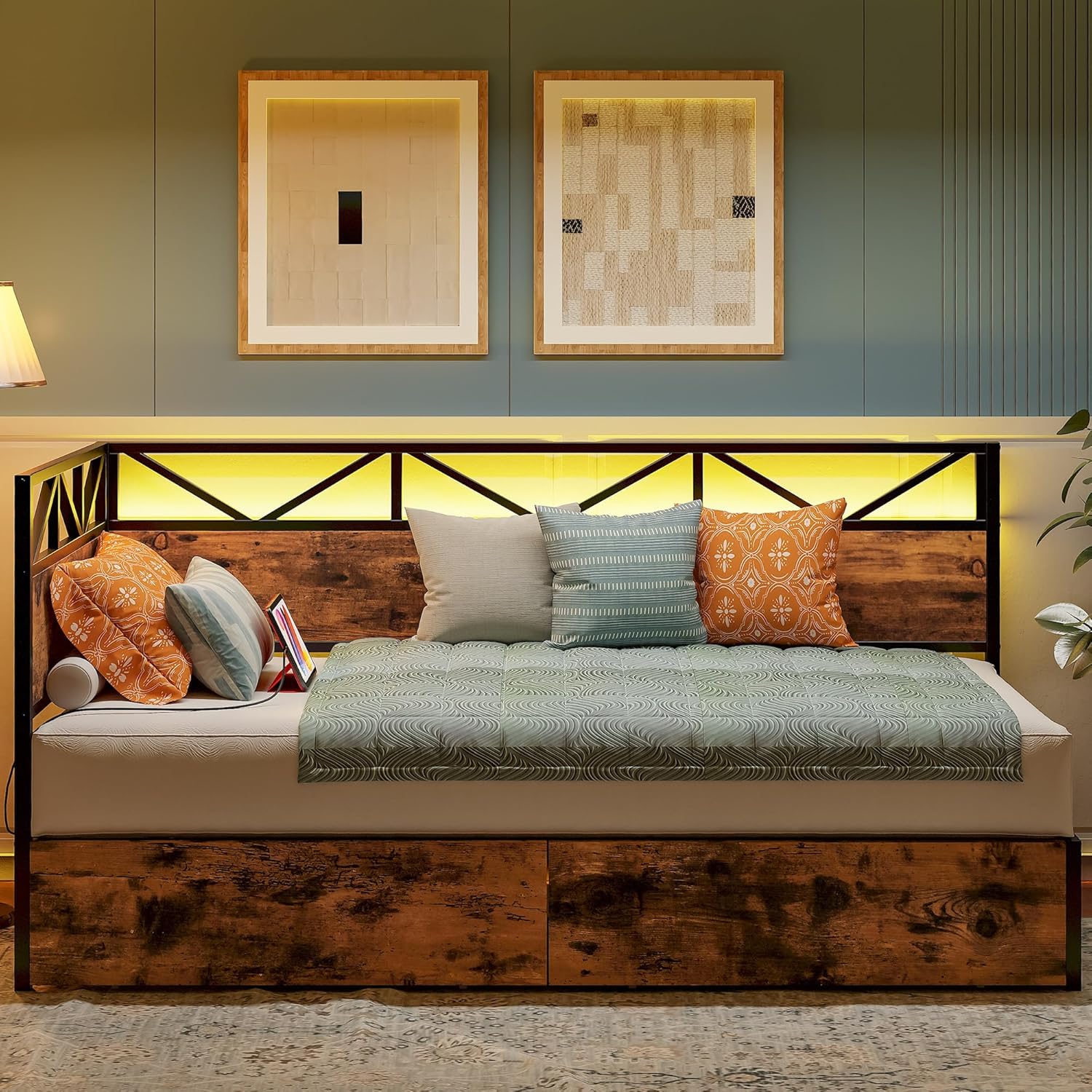 LIKIMIO Industrial Brown Storage Sofa Bed