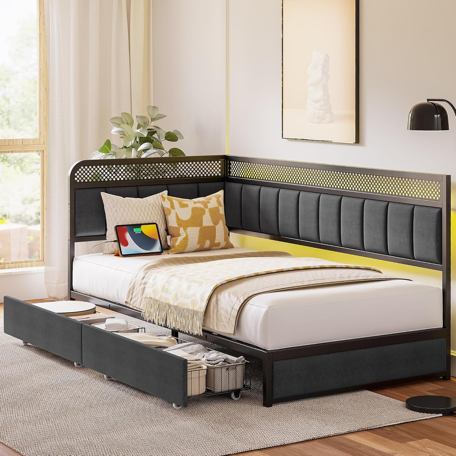 LIKIMIO Leather Corner Bed