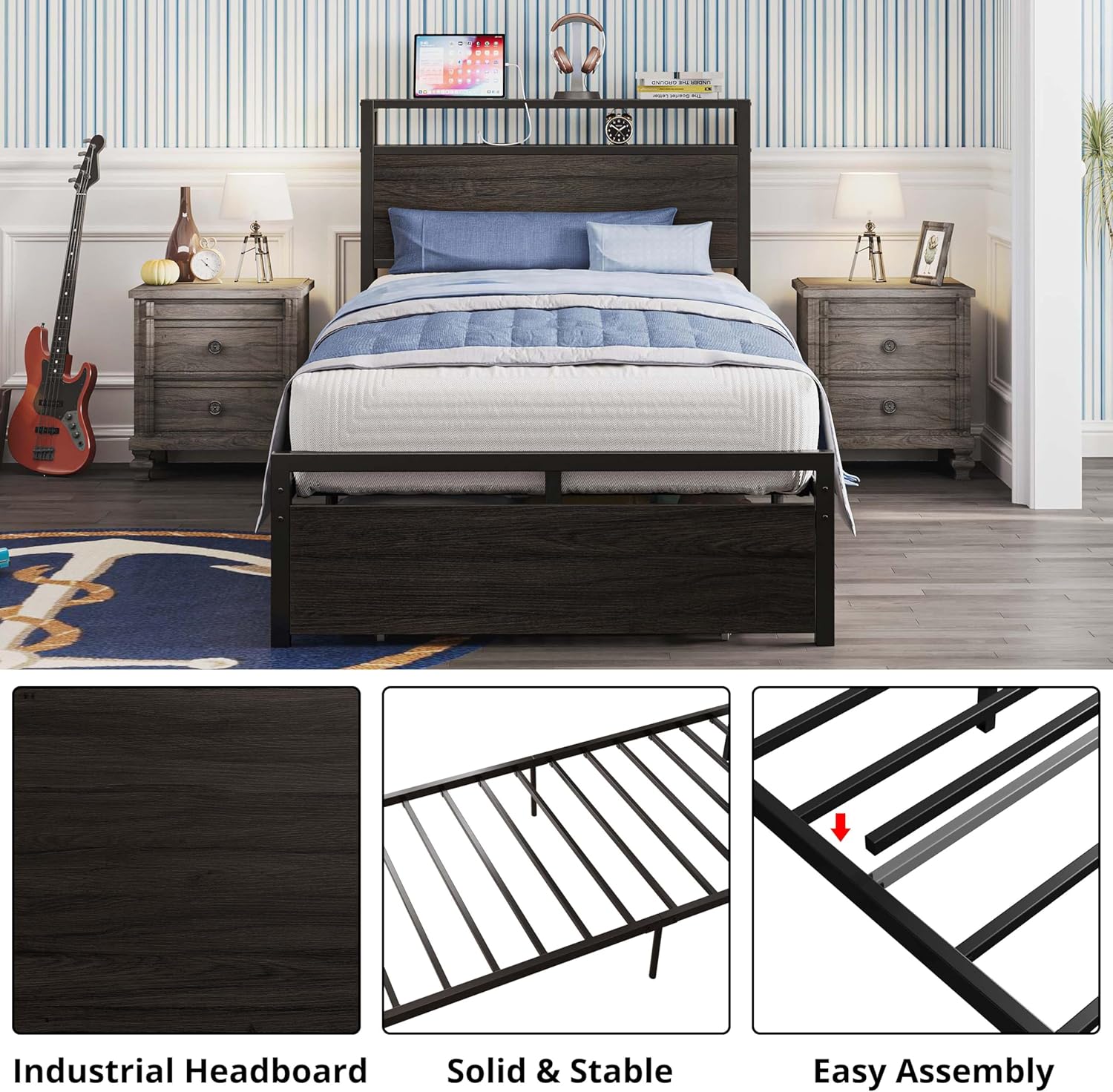 LIKIMIO Drawers and Storage Sockets Bed Frame