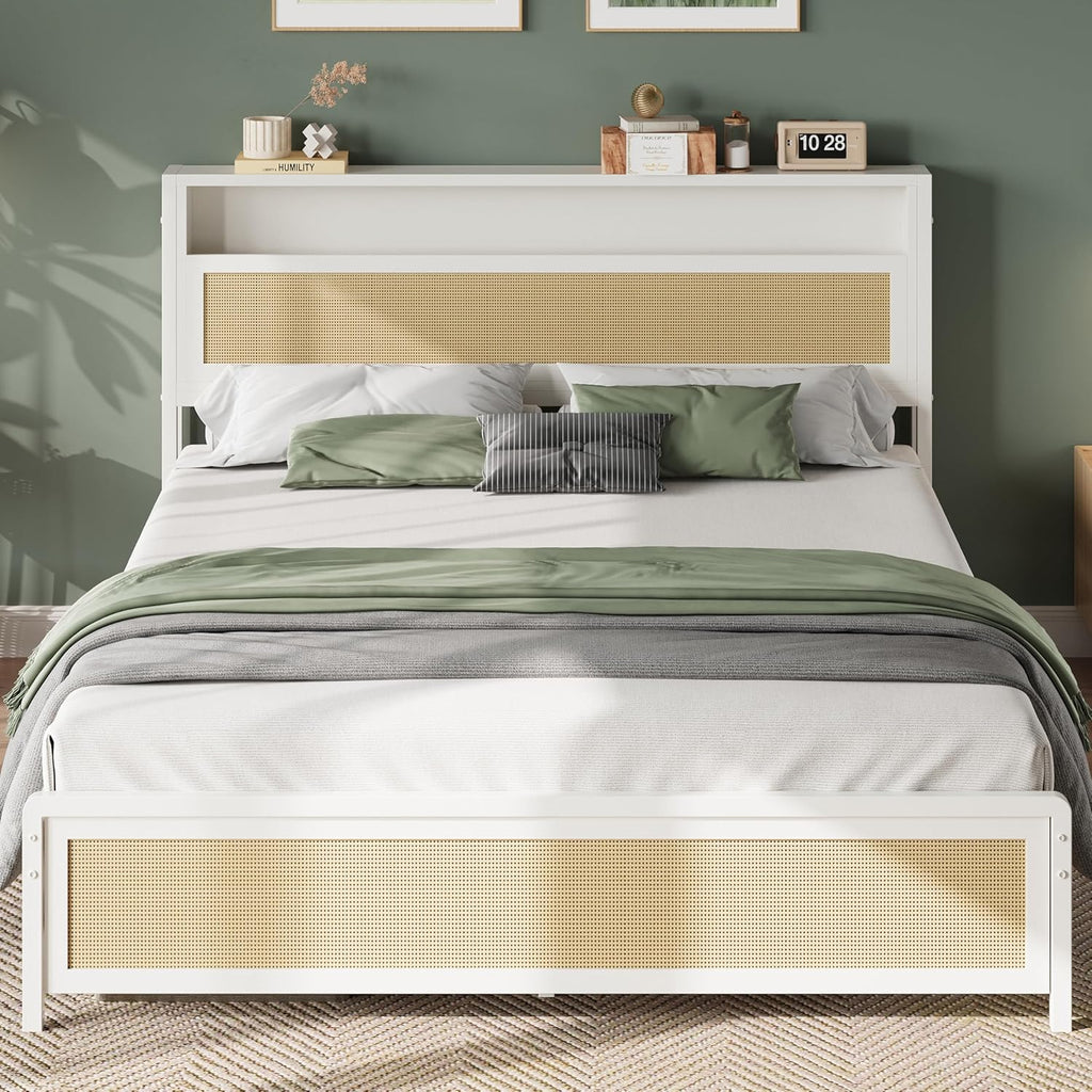 LIKIMIO Modern Rattan Bed Frame