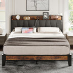 LIKIMIO Full Bed Frame, Storage Headboard with Charging Station