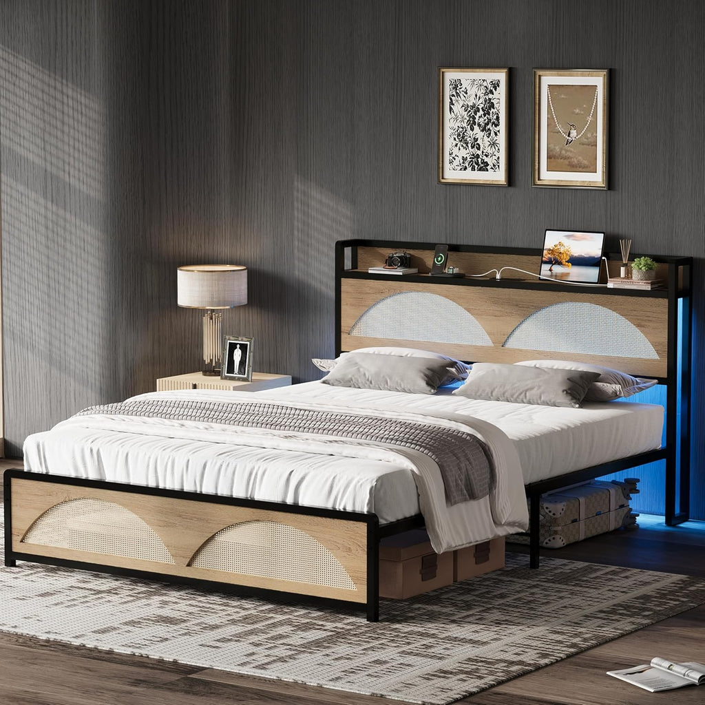 LIKIMIO Modern Architectural Design with Rattan Textures Bed Frame