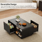 LIKIMIO 39.4" Rattan Coffee Table with Storage Drawers, Black