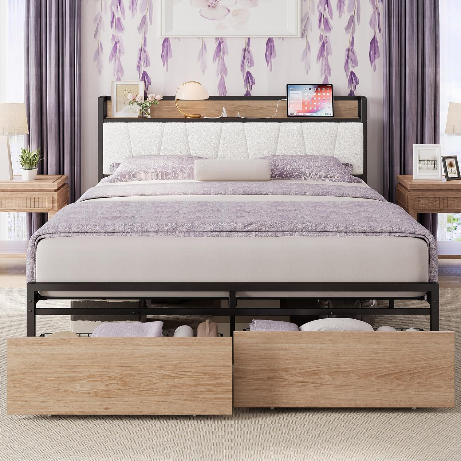 LIKIMIO Charging Storage Bed Frame