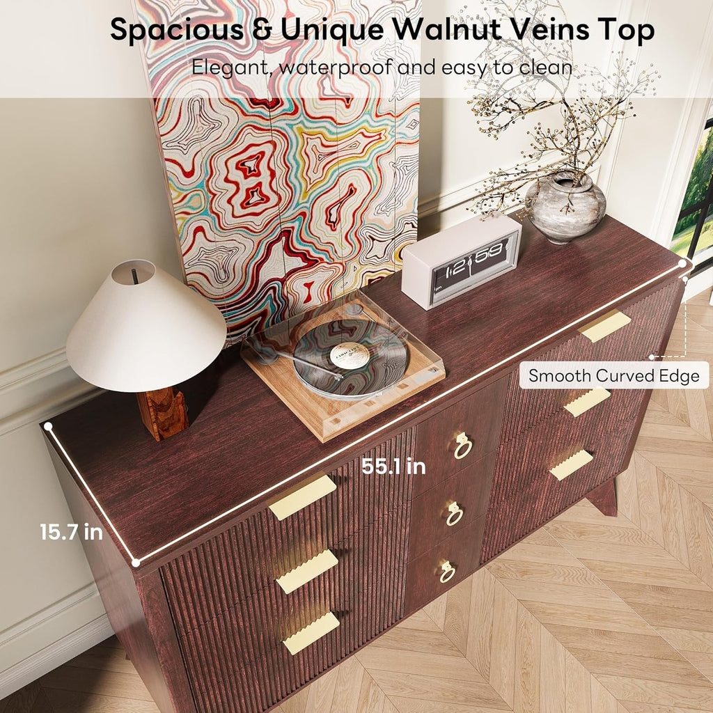 LIKIMIO Walnut 9-Drawers Dresser (55")