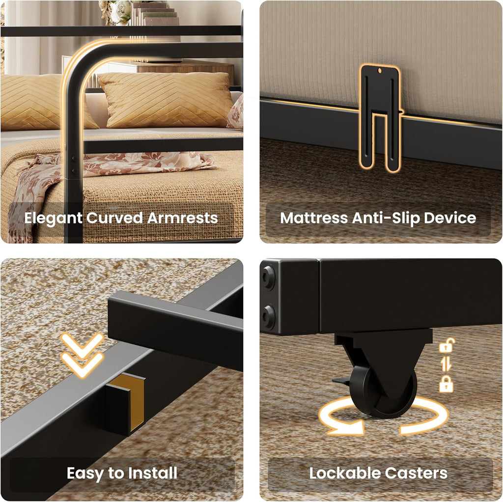 LIKIMIO Twin Daybed with Trundle, 700lbs Capacity, LED Lights & Charging Station, Black