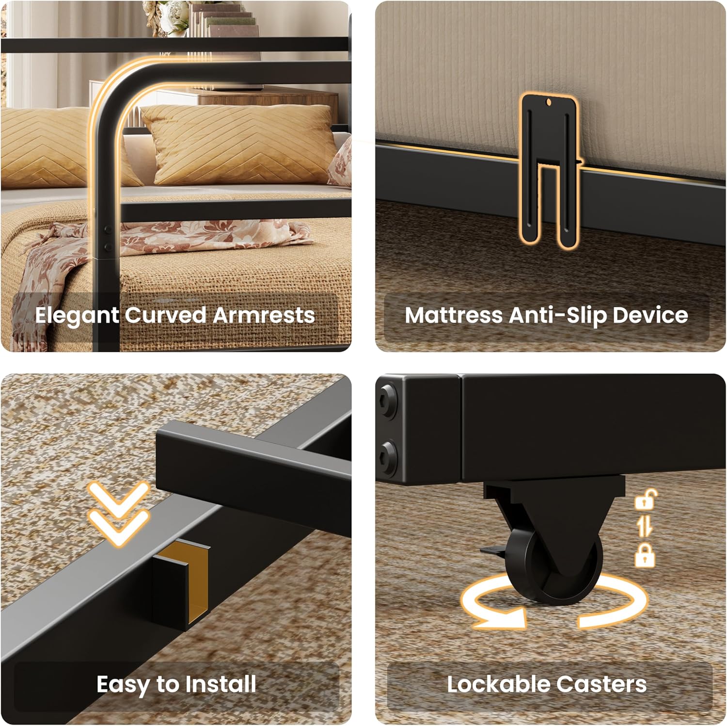 LIKIMIO Twin Daybed with Trundle, 700lbs Capacity, LED Lights & Charging Station, Black