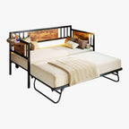 LIKIMIO Daybed with Trundle,  LED Lights and Charging Station, Black