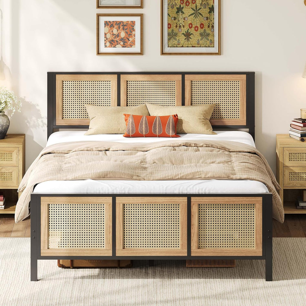 LIKIMIO Queen Bed Frame with Headboard, Wood Camas Queen with Strong Metal Slats Support