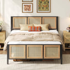 LIKIMIO Queen Bed Frame with Headboard, Wood Camas Queen with Strong Metal Slats Support