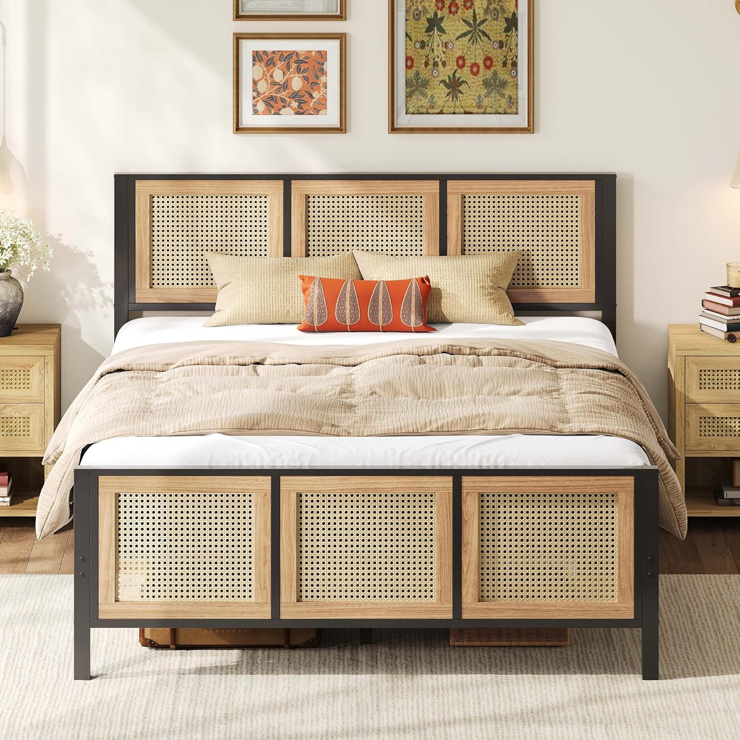LIKIMIO Queen Bed Frame with Headboard, Wood Camas Queen with Strong Metal Slats Support