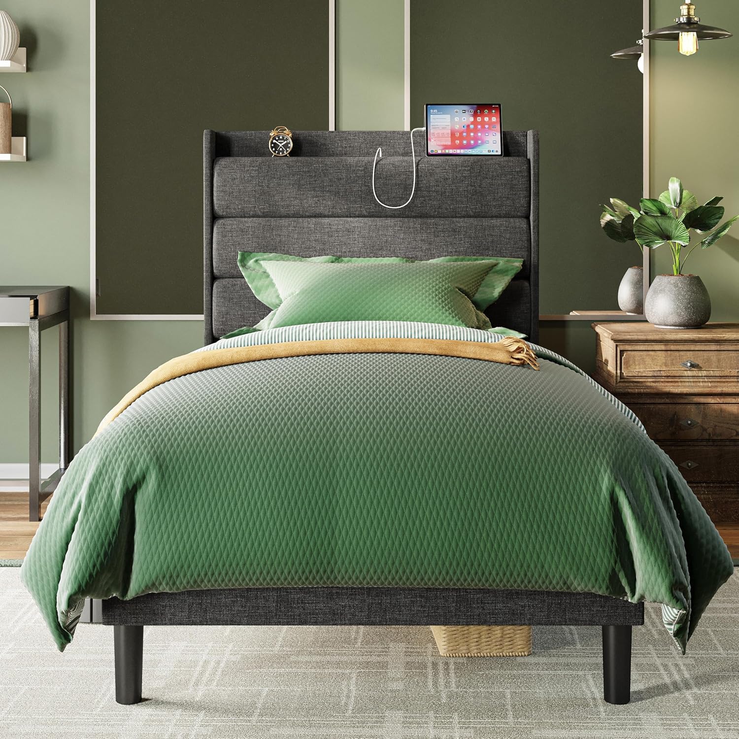 LIKIMIO Double Bed Frame（Storage & Socket Headboard）