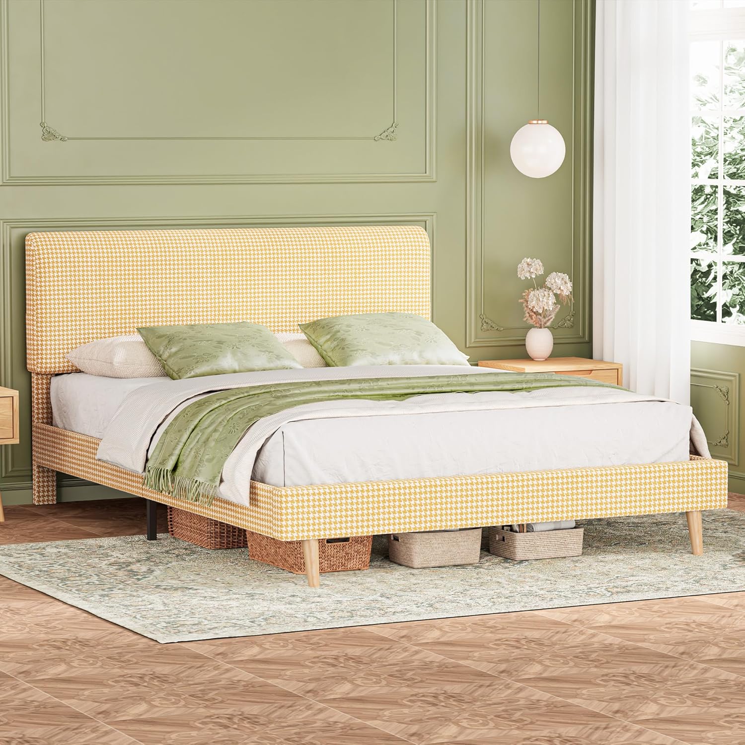 LIKIMIO Wooden Checkered Bed Frame & 100% Cotton Soft Mattress