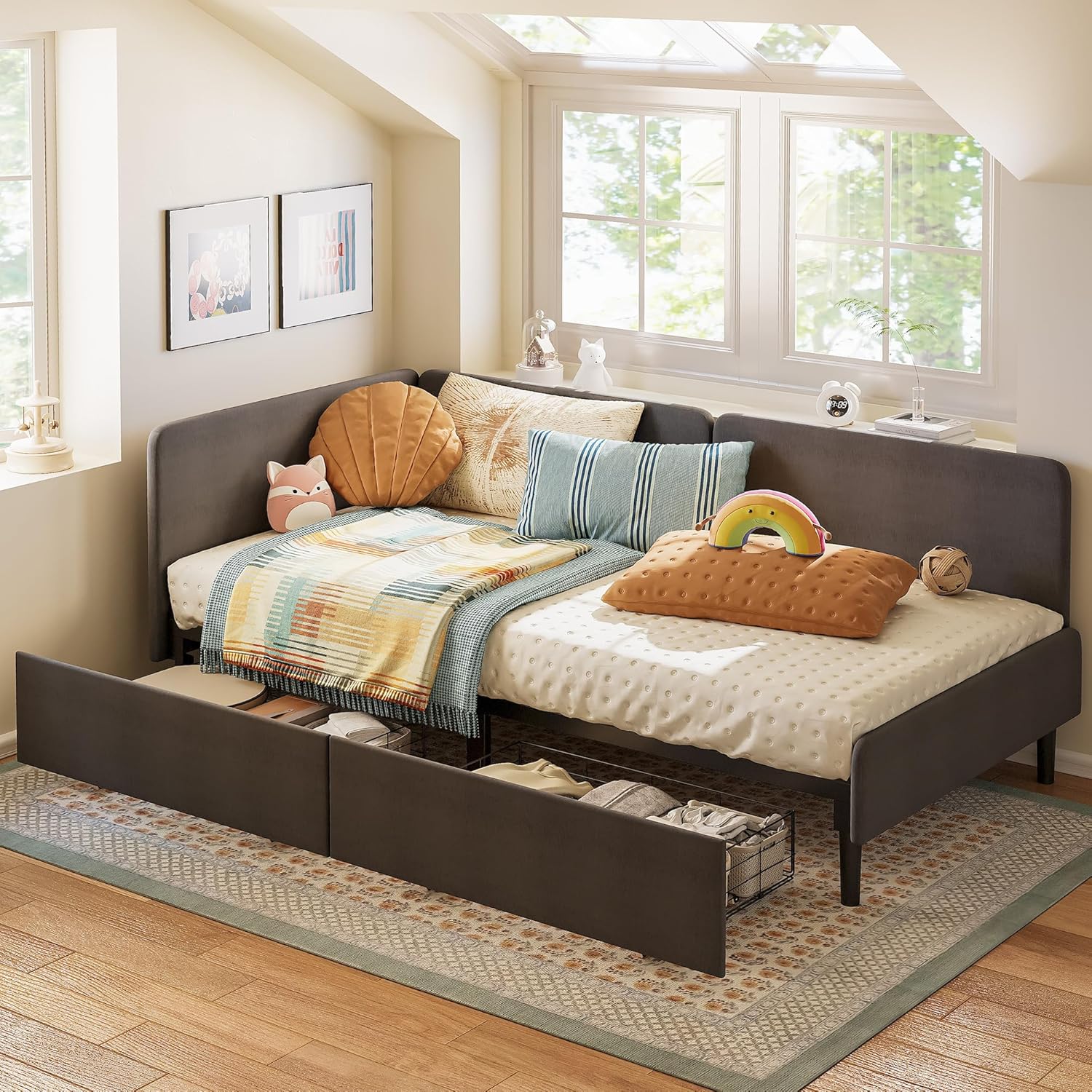 LIKIMIO Adjustable Bed Rails Corner Bed 