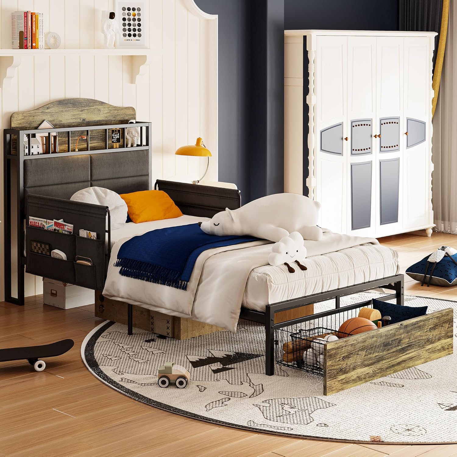 LIKIMIO Guardrail & Bedside Caddy Bed Frame