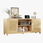 LIKIMIO TV Stand with Power Outlet for TVs up to 65", Natural