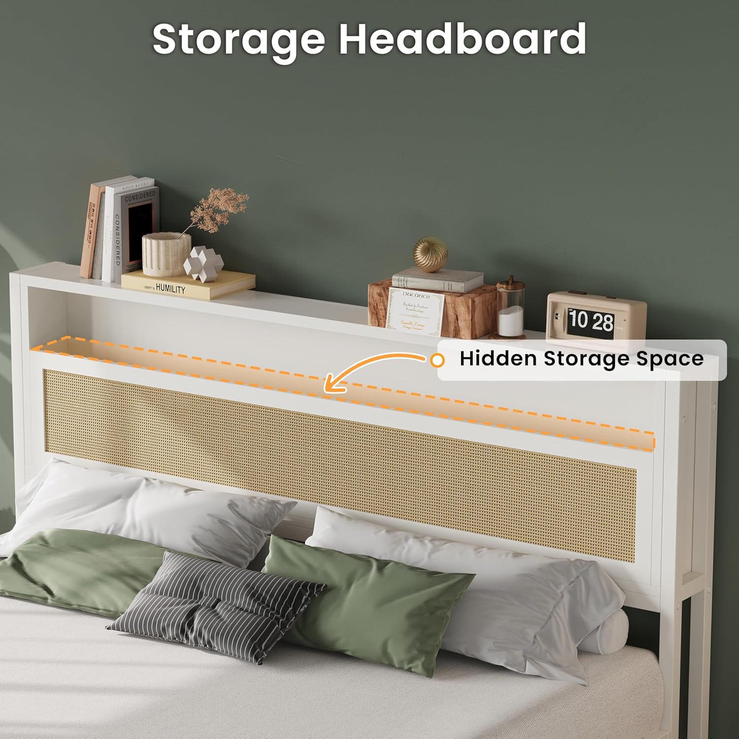 LIKIMIO Modern Rattan Bed Frame