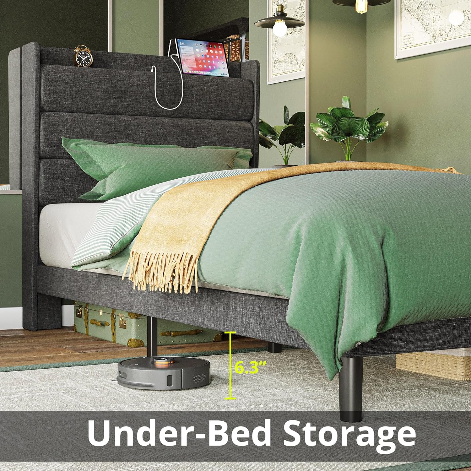 LIKIMIO Double Bed Frame（Storage & Socket Headboard）