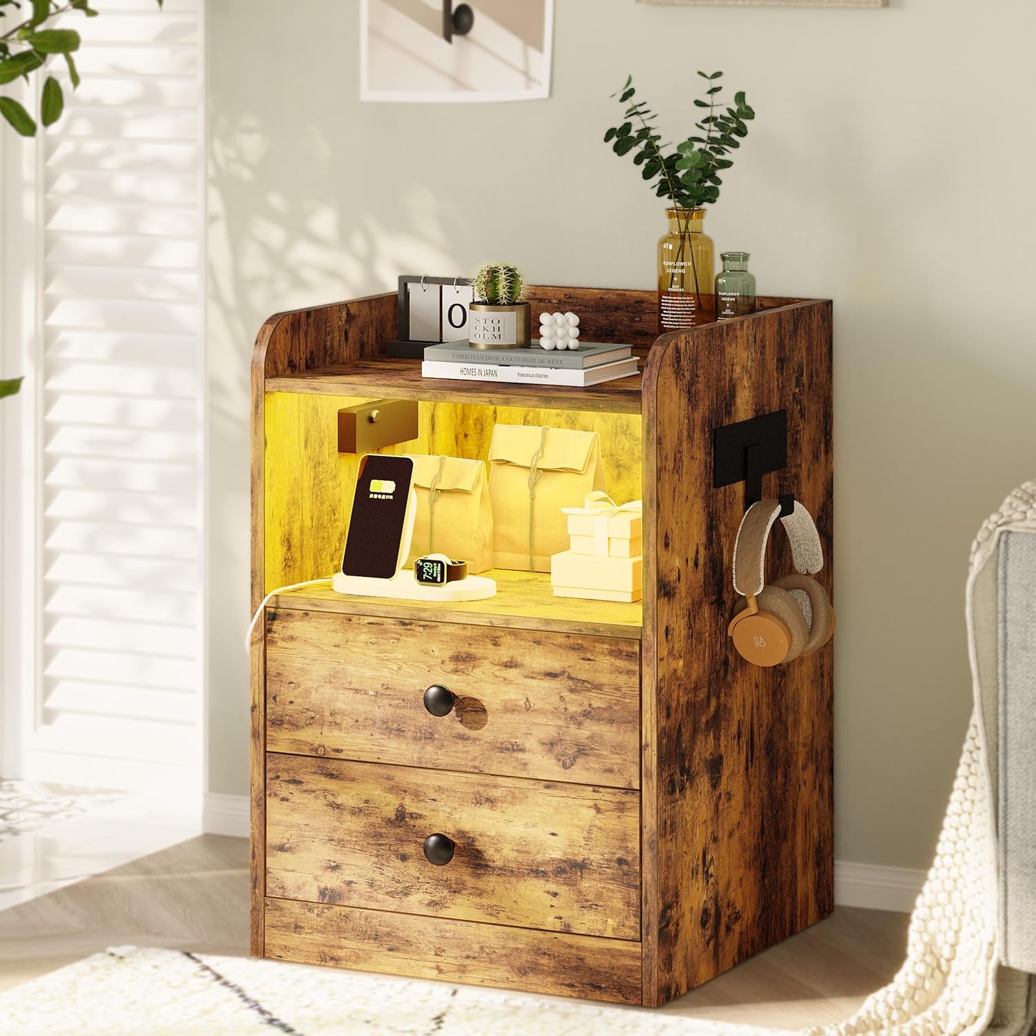 LIKIMIO Open Shelf & 2 Drawers Nightstand