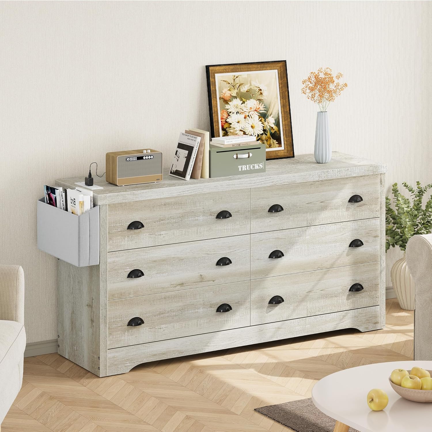 LIKIMIO 6-Drawer Charging Station MDF Board Dresser (47.2")