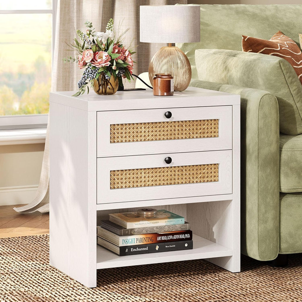 LIKIMIO Rattan Charging Nightstand