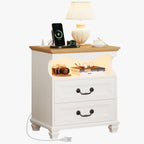LIKIMIO Farmhouse 2 Drawers Nightstand with Charging Station