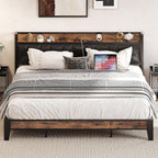 LIKIMIO Full Bed Frame, Storage Headboard with Charging Station