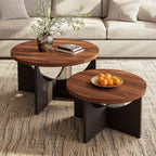 LIKIMIO 31.5" Nesting Round Side Coffee Tables Set of 2,  Walnut