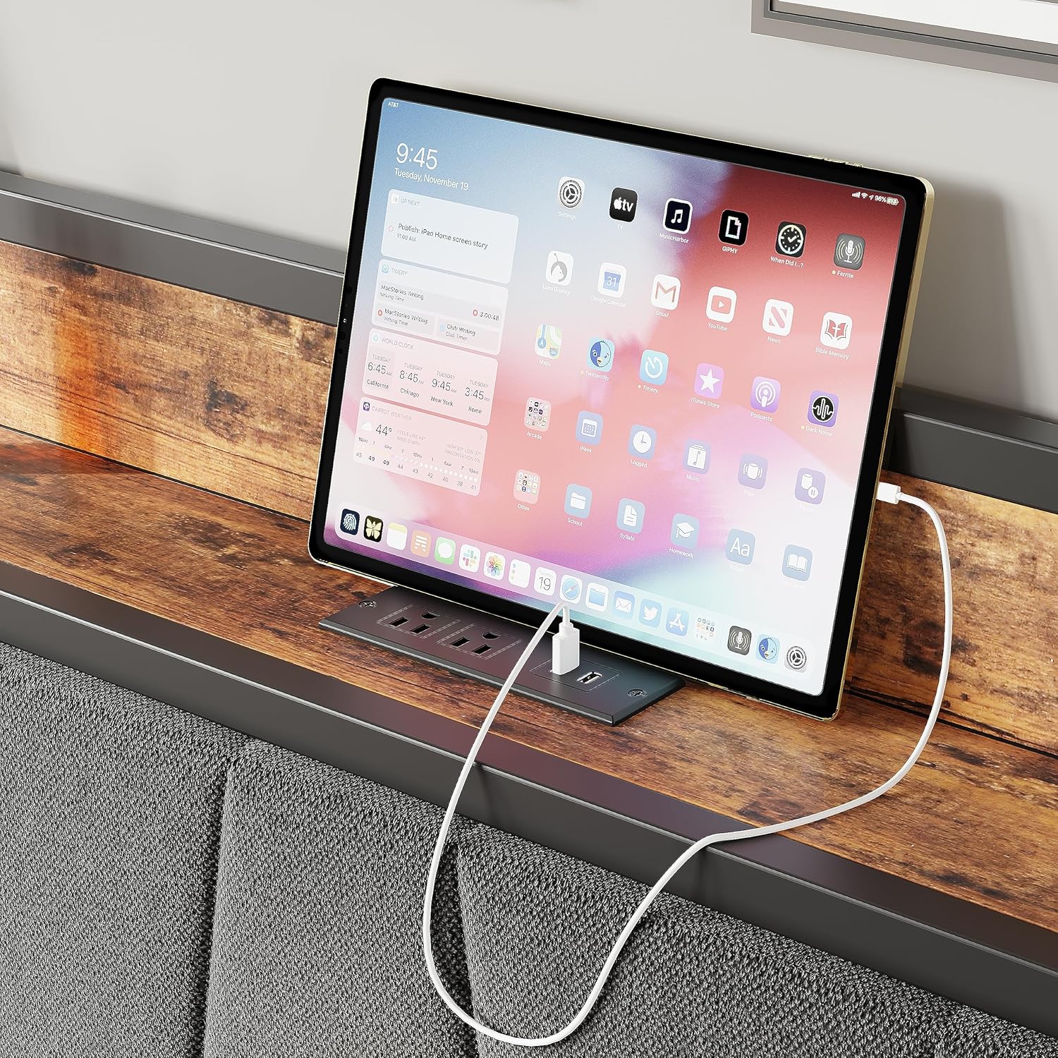 LIKIMIO California King Bed Frame with 4 Storage Drawers, Platform Bed with Charged Headboard