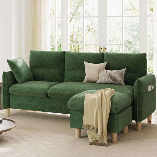 3 Seat L-Shaped Couch with Movable Ottoman
