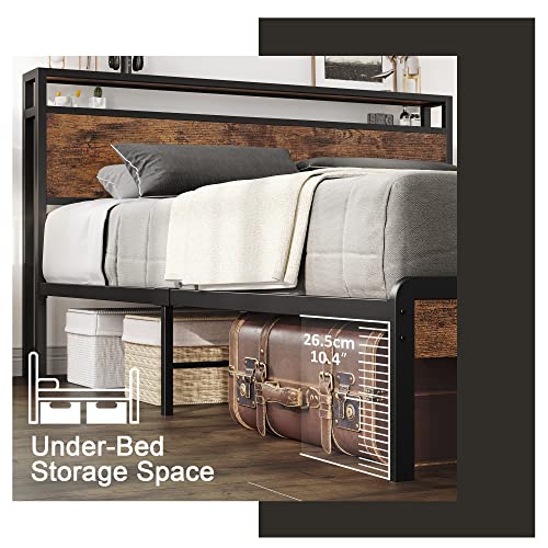 LIKIMIO Double Storage Headboard Vintage Bed Frame