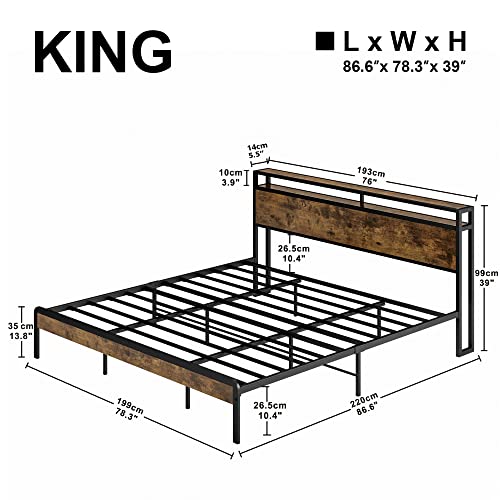 LIKIMIO Double Storage Headboard Vintage Bed Frame