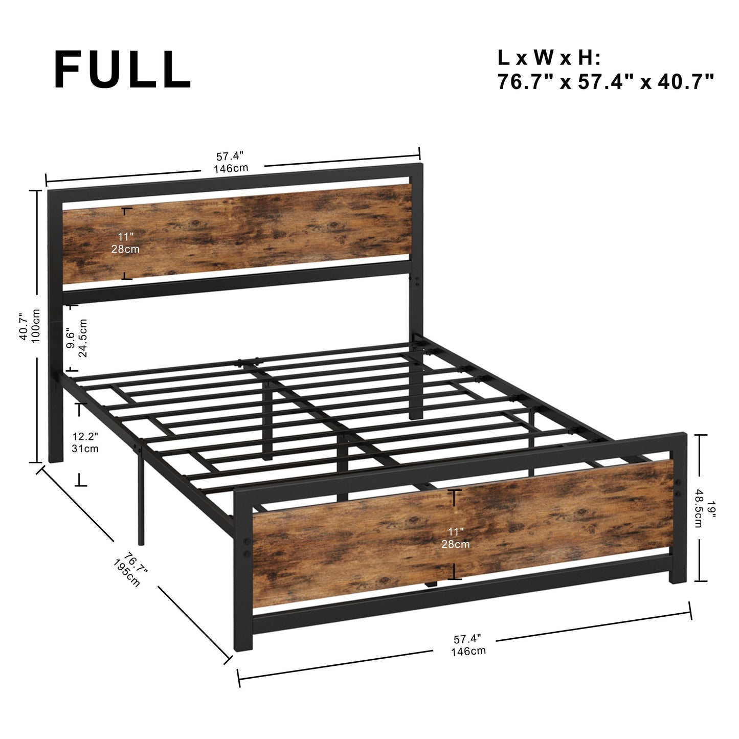 IRONCK Full Bed Frame with Headboard and Footboard