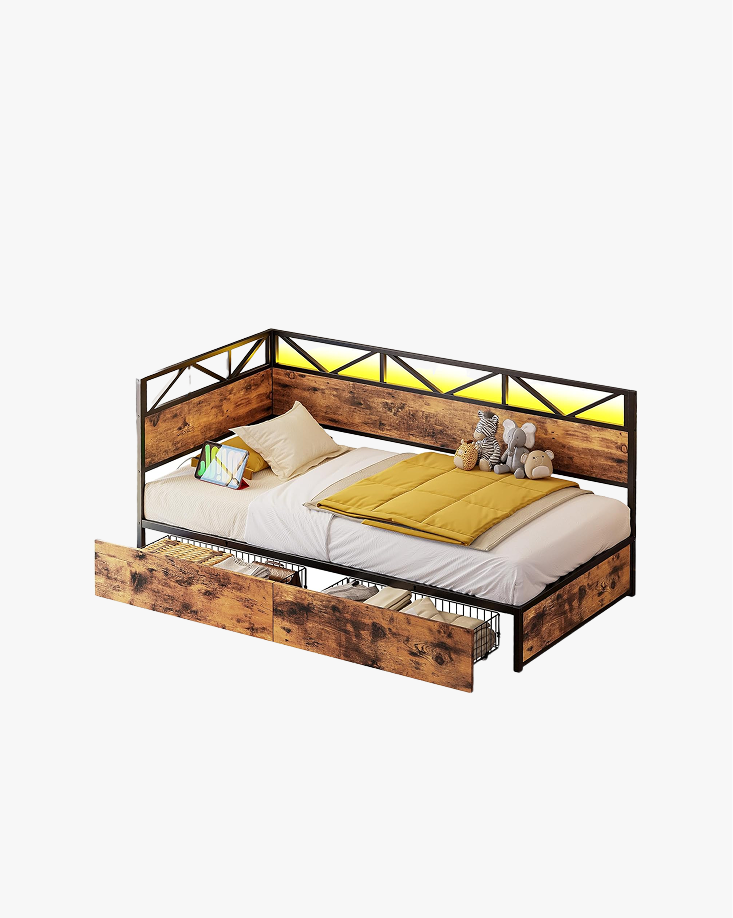 LIKIMIO Industrial Brown Storage Corner Bed