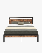 LIKIMIO Double Storage Headboard Vintage Bed Frame