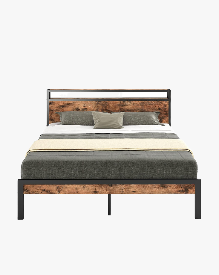 LIKIMIO Double Storage Headboard Vintage Bed Frame