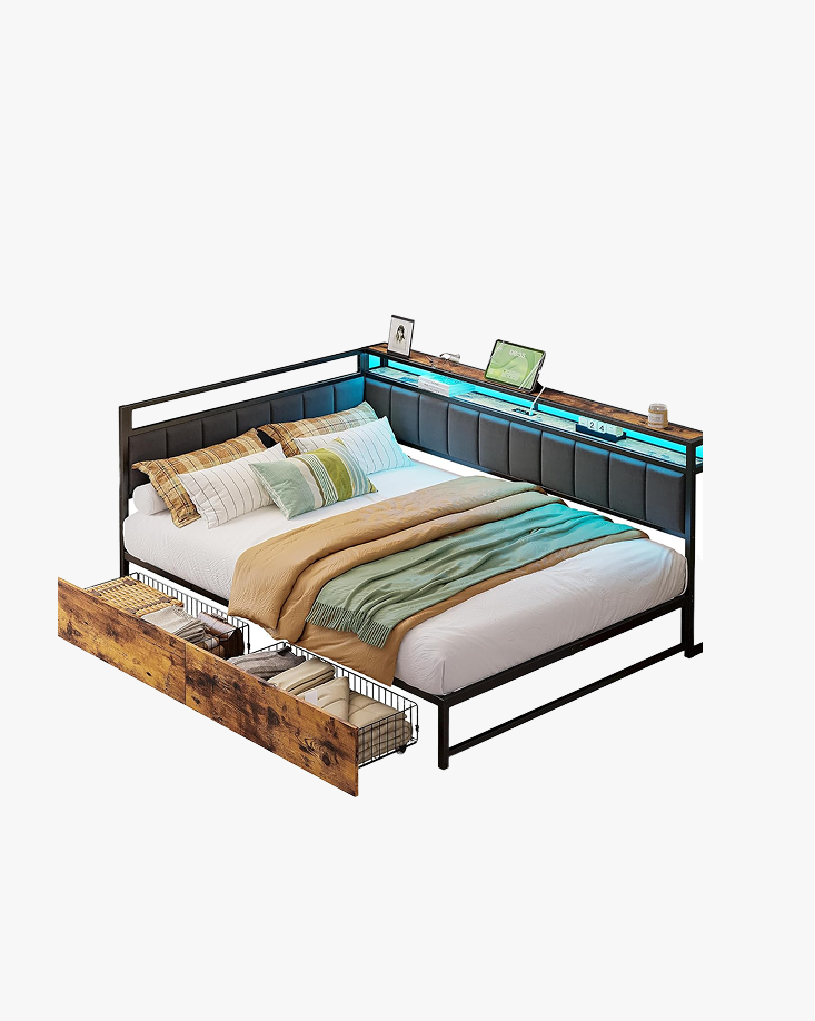 LIKIMIO LIKIMIO Fabric Upholstered Corner Bed
