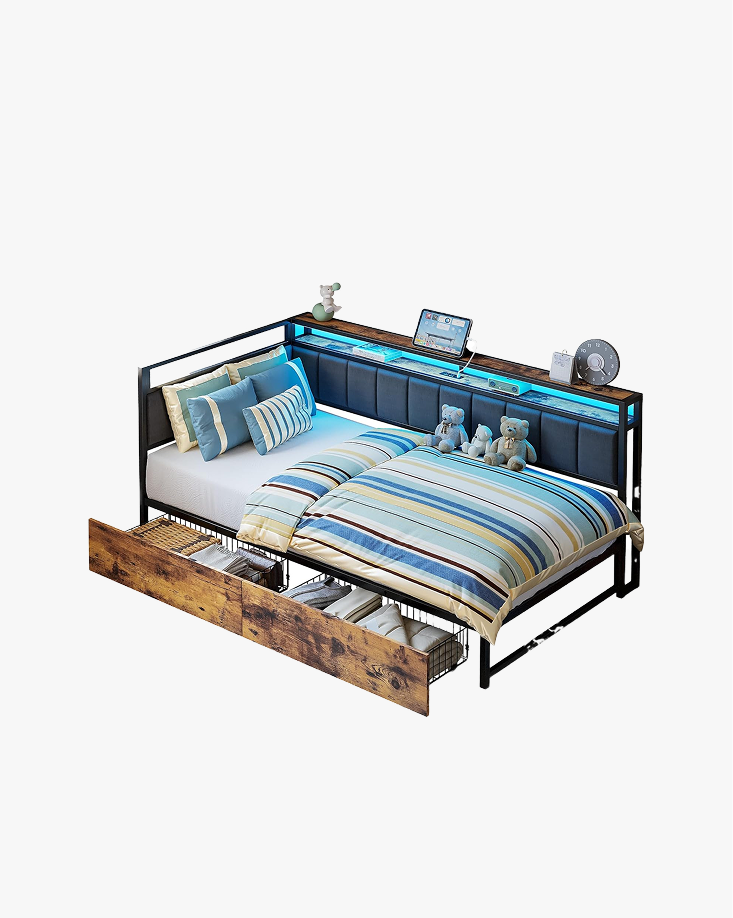 LIKIMIO Fabric Upholstered Fence Corner Bed
