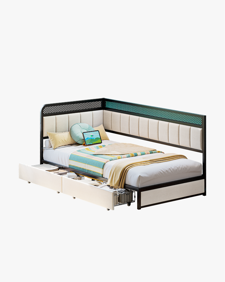 LIKIMIO Leather Corner Bed