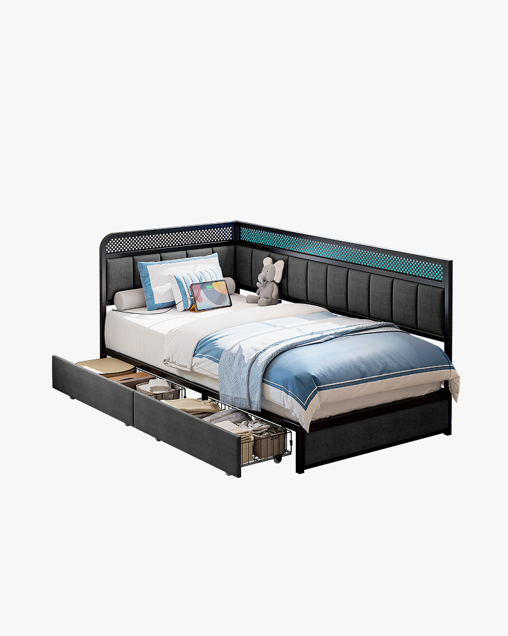 LIKIMIO Leather Corner Bed