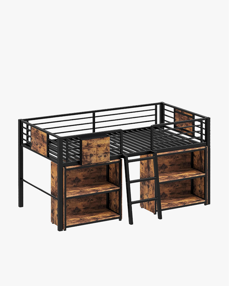 LIKIMIO Low Loft Bed with 2 Storage Vabinets