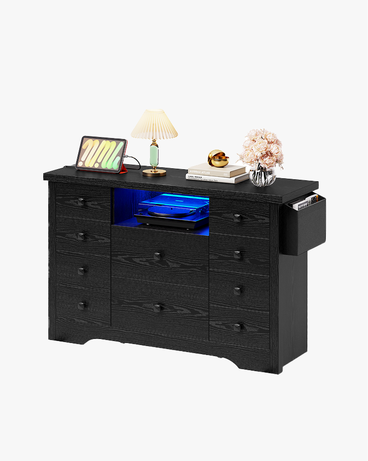 LIKIMIO Fabric Side Pocket & Wooden 10-Drawers Dresser