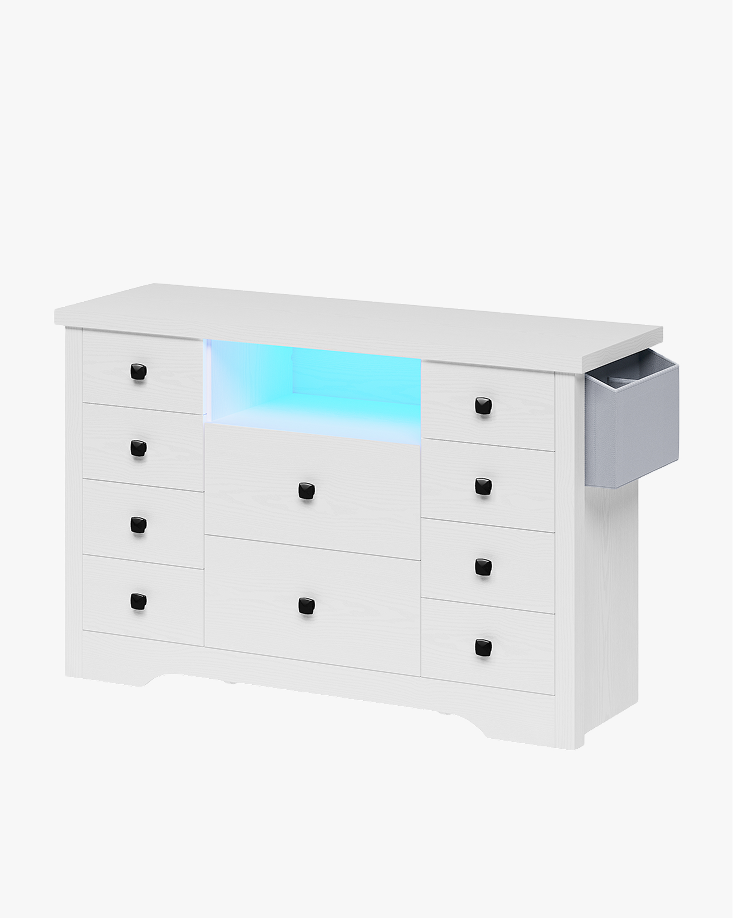 LIKIMIO Fabric Side Pocket & Wooden 10-Drawers Dresser