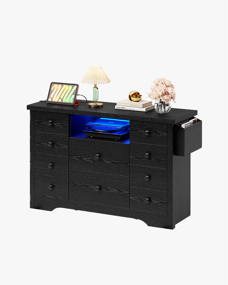 LIKIMIO Fabric Side Pocket & Wooden 10-Drawers Dresser