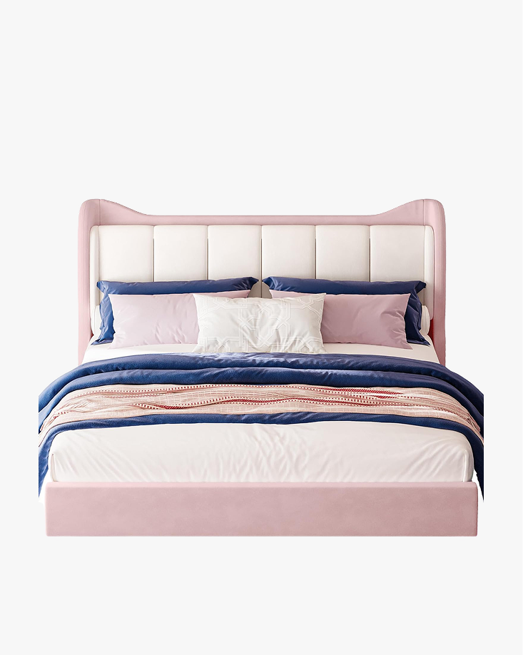 LIKIMIO LED & Velvet Upholstered Platform Bed Frame