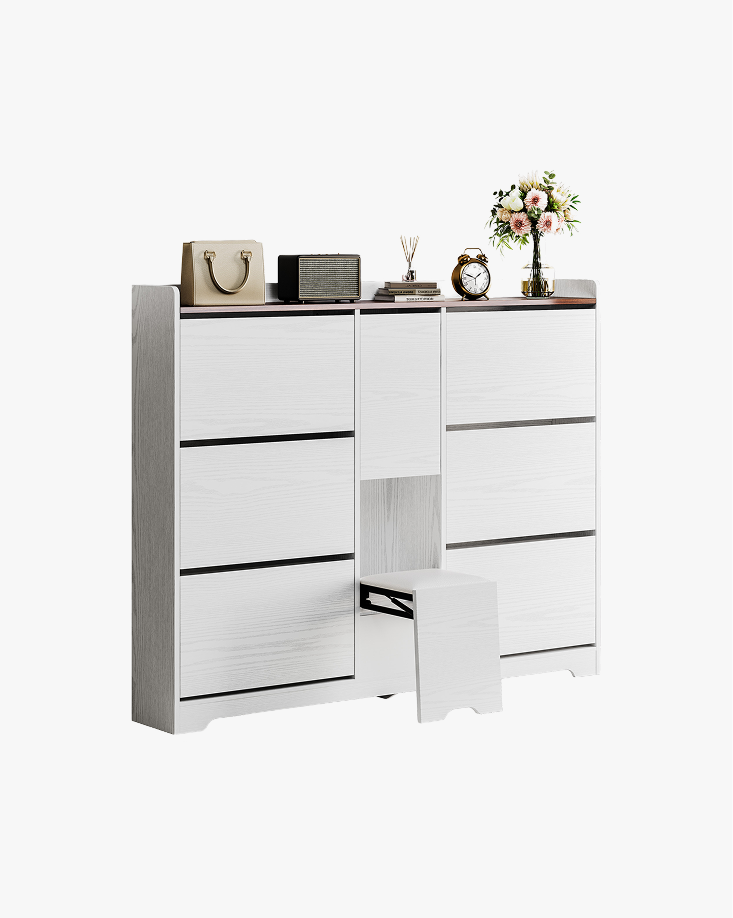 LIKIMIO Flip-Top Drawer & Hidden Stool Shoe Cabinet (63")