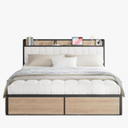LIKIMIO California King Bed Frame with 4 Storage Drawers, Platform Bed with Charged Headboard