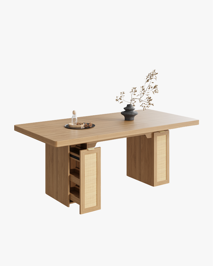 LIKIMIO Modern Woven Rattan Dining Table（78.7”）