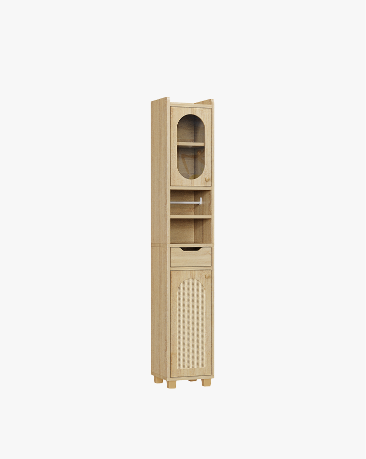 LIKIMIO Slim Freestanding Wooden Wicker Door Storage Cabinte (69 inches)